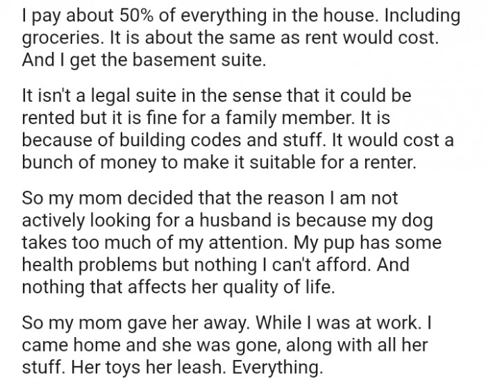 Woman makes her parents homeless because they kicked her dog